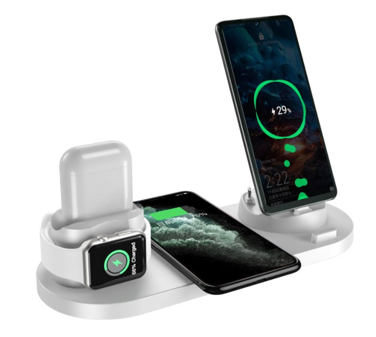 Caricabatterie wireless per iPhone, caricabatterie rapido per telefono, base di ricarica rapida per telefono, orologio, stazione di ricarica 6 in 1