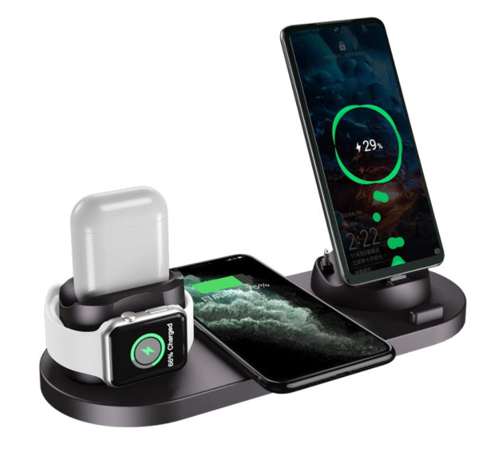 Caricabatterie wireless per iPhone, caricabatterie rapido per telefono, base di ricarica rapida per telefono, orologio, stazione di ricarica 6 in 1